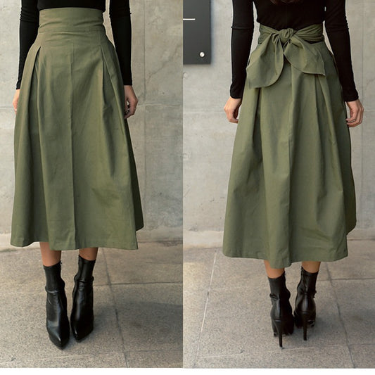 A-line Umbrella Super Fire Bow Big Swing Slim Waist Long Skirt