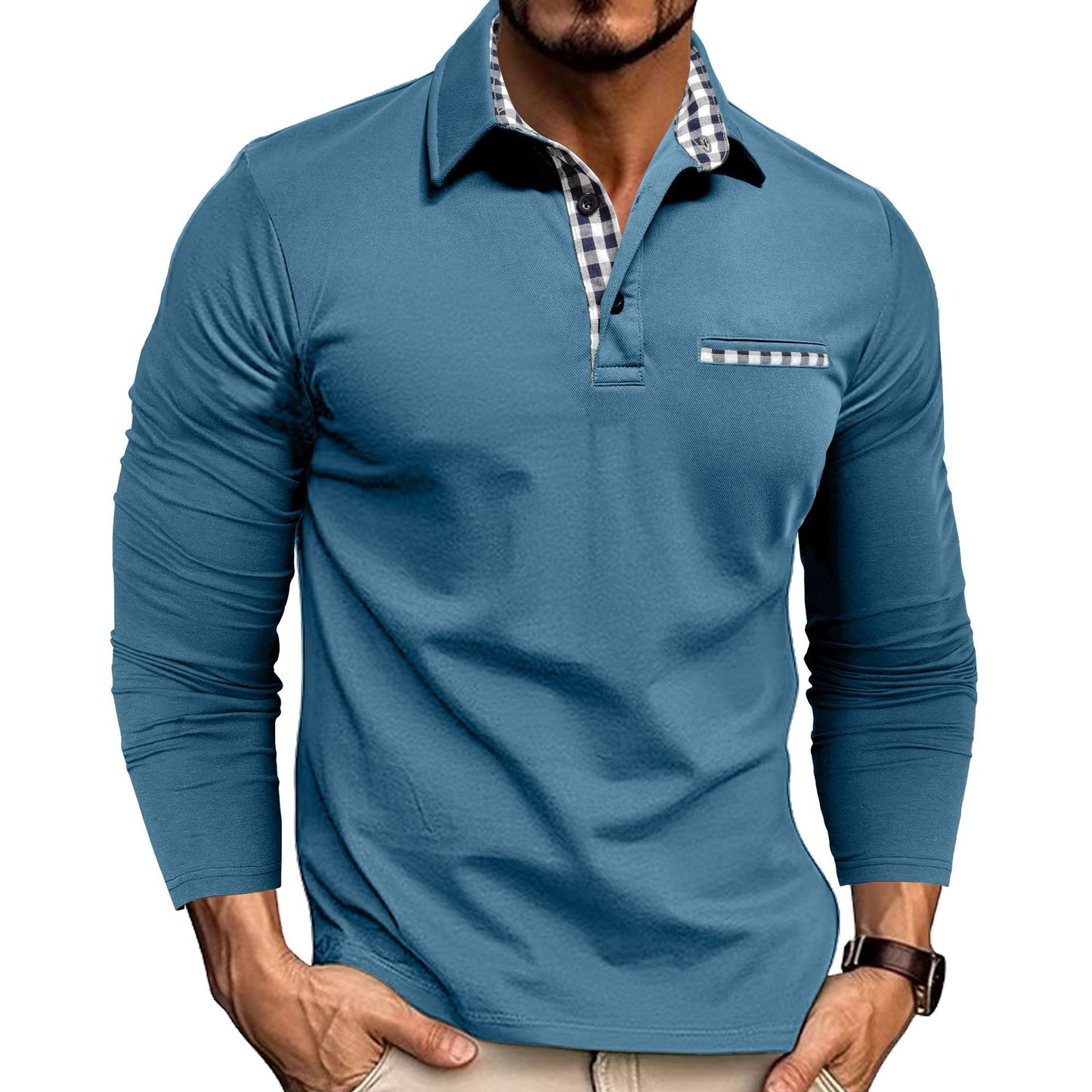 Polo à carreaux pour hommes | Haut à manches longues