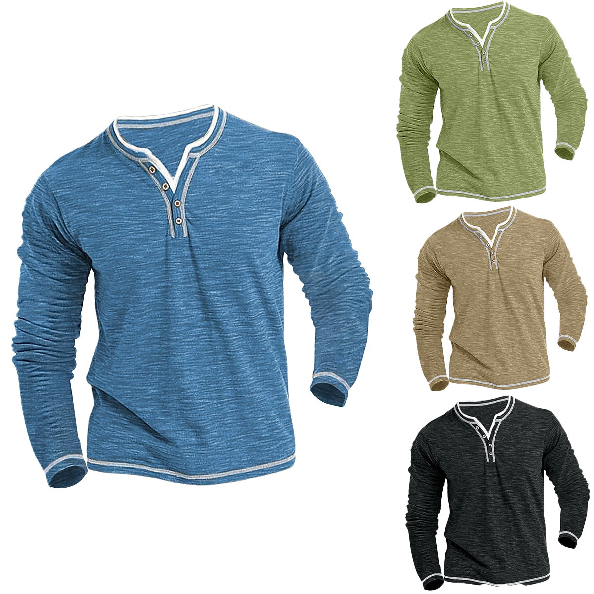 Camiseta de manga larga Caspian Henley – Ajuste elástico suave