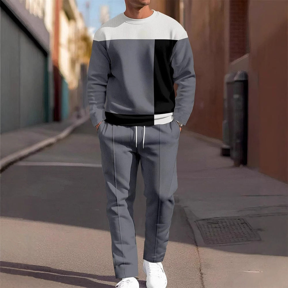 Conjunto de dos piezas de sudadera de cuello redondo y pantalón deportivo casual para hombre