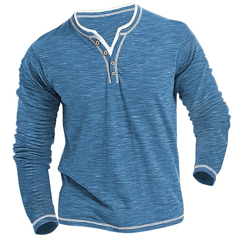 Camiseta de manga larga Caspian Henley – Ajuste elástico suave