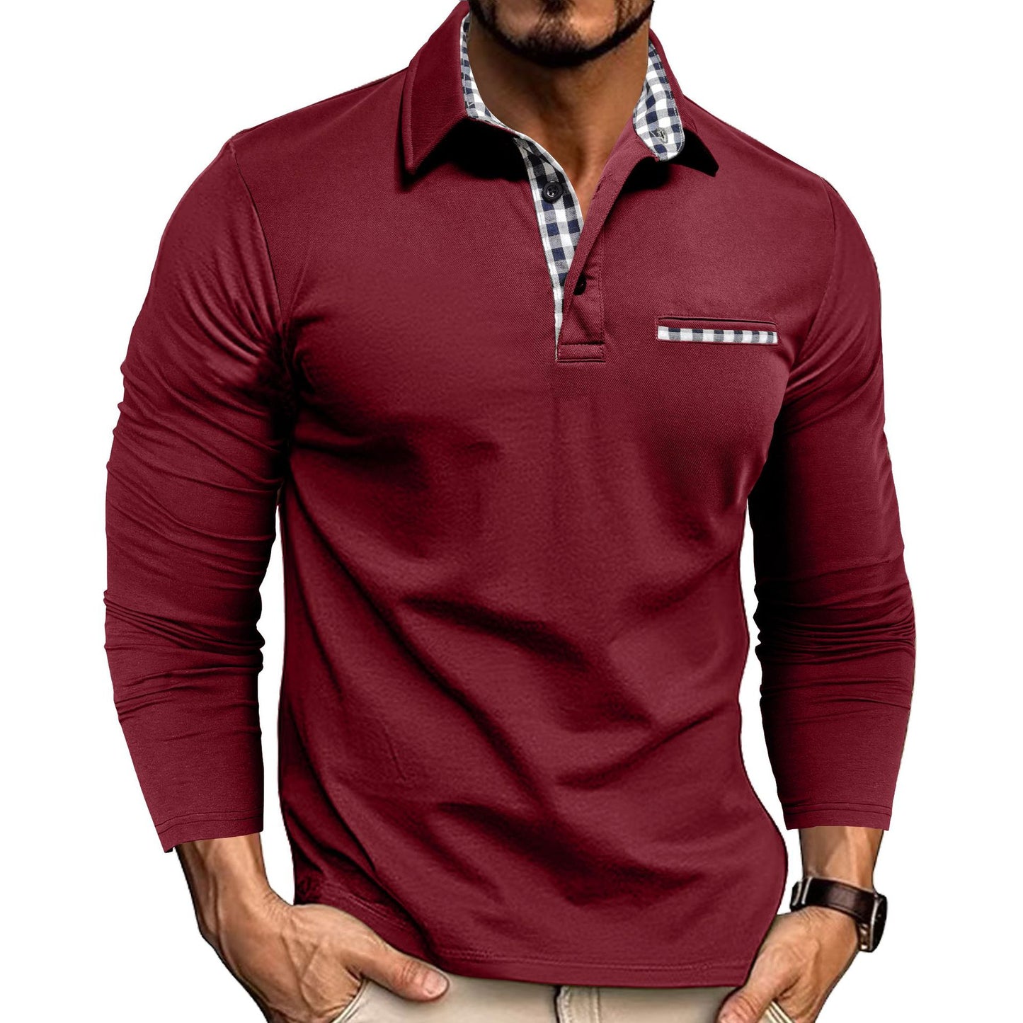Polo à carreaux pour hommes | Haut à manches longues