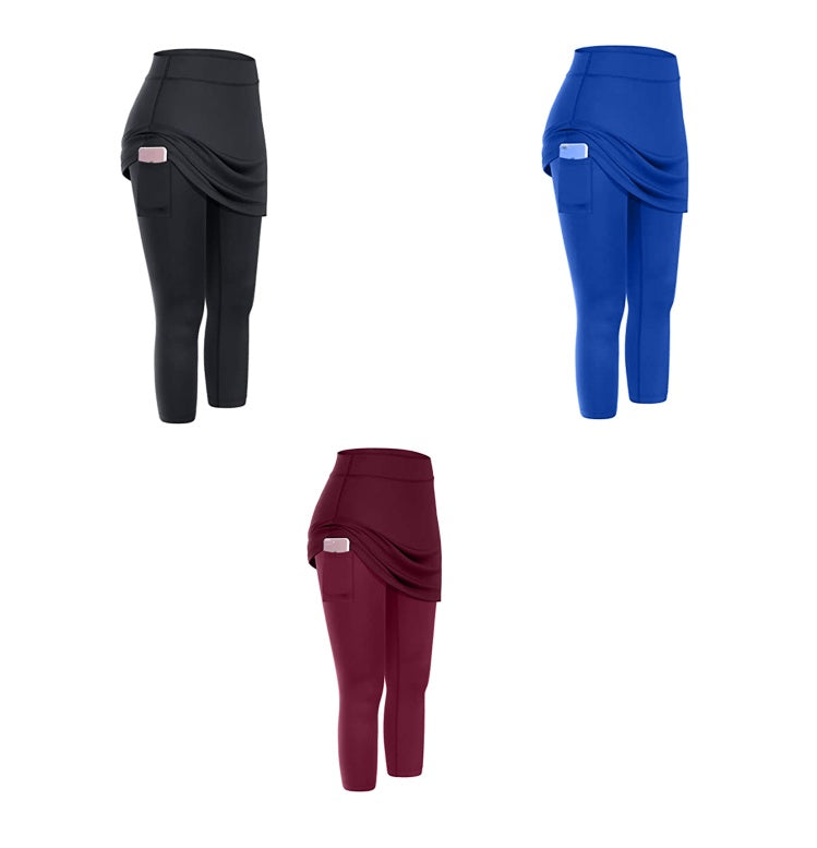 Legging-jupe modeste pour femme | Pantalon de tennis et de yoga avec jupe et poche