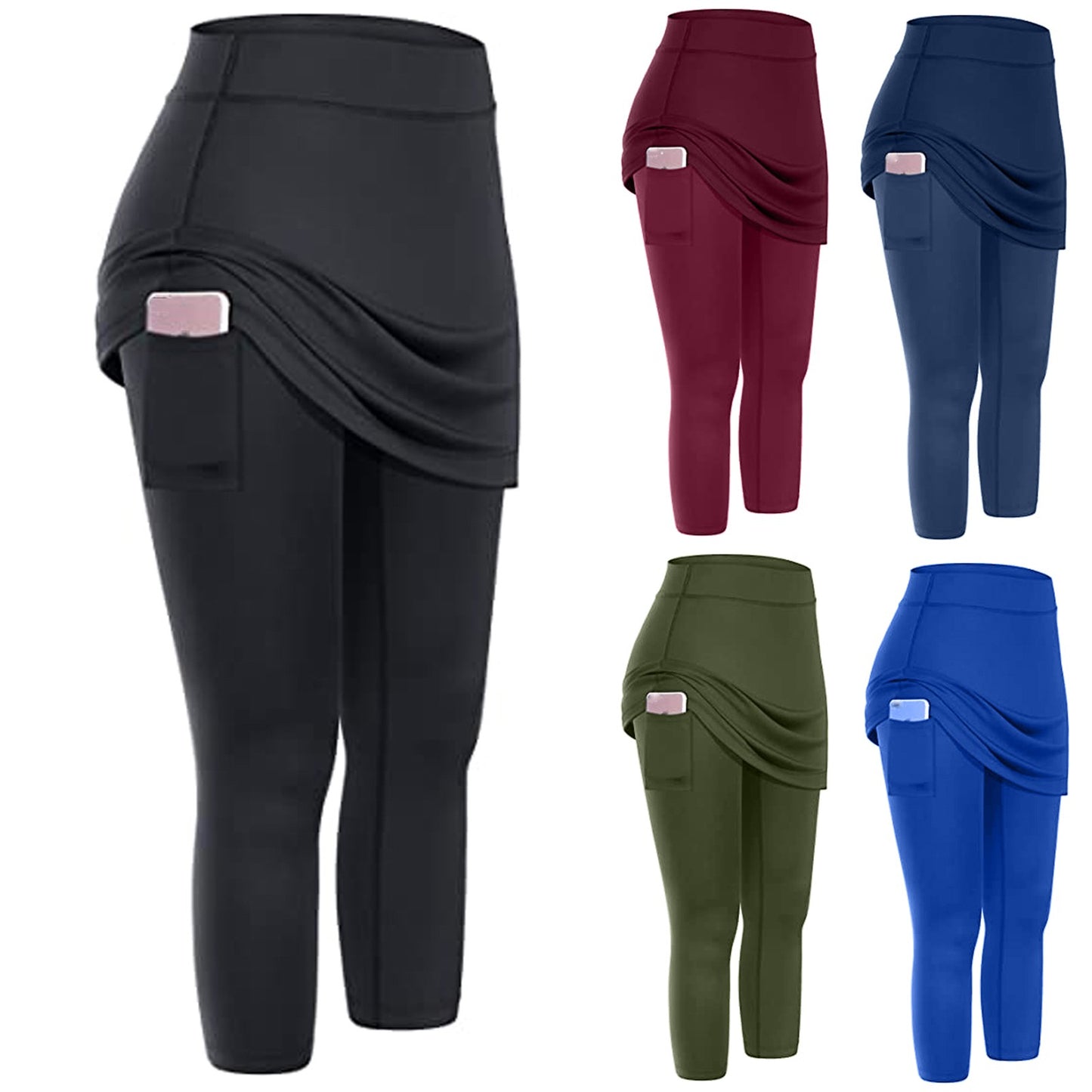 Legging-jupe modeste pour femme | Pantalon de tennis et de yoga avec jupe et poche
