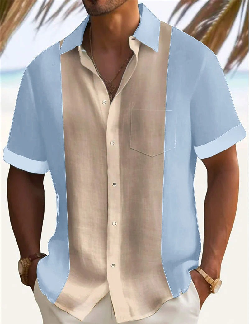 Camisa de manga corta de color liso para hombre