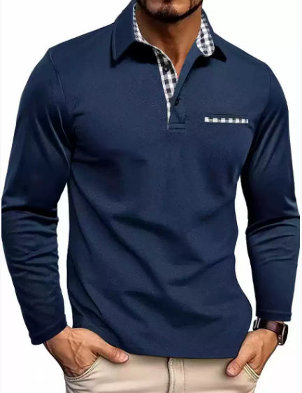 Polo à carreaux pour hommes | Haut à manches longues