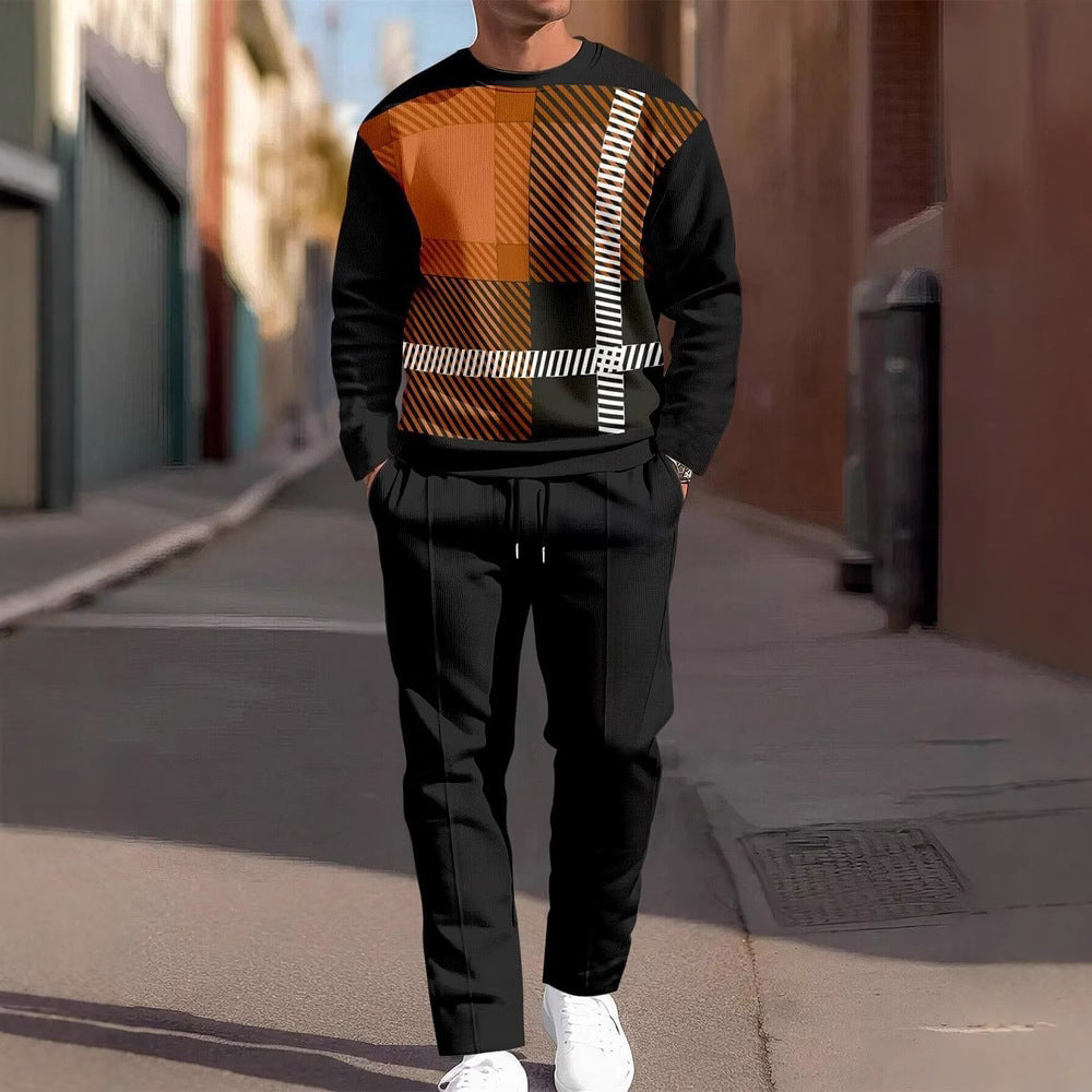 Conjunto de dos piezas de sudadera de cuello redondo y pantalón deportivo casual para hombre