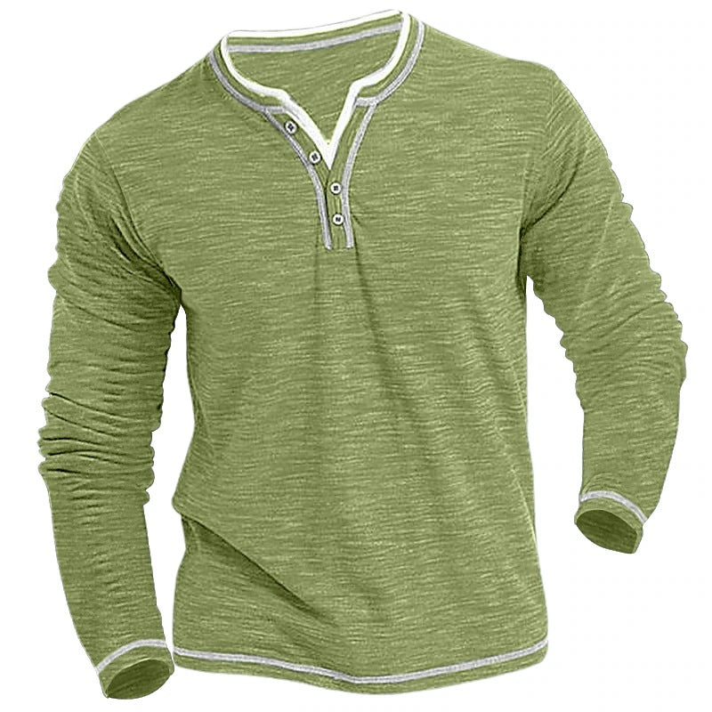 Camiseta de manga larga Caspian Henley – Ajuste elástico suave
