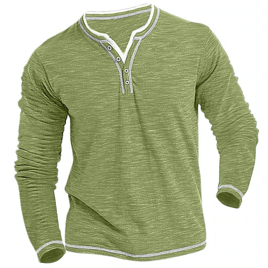 Camiseta de manga larga Caspian Henley – Ajuste elástico suave