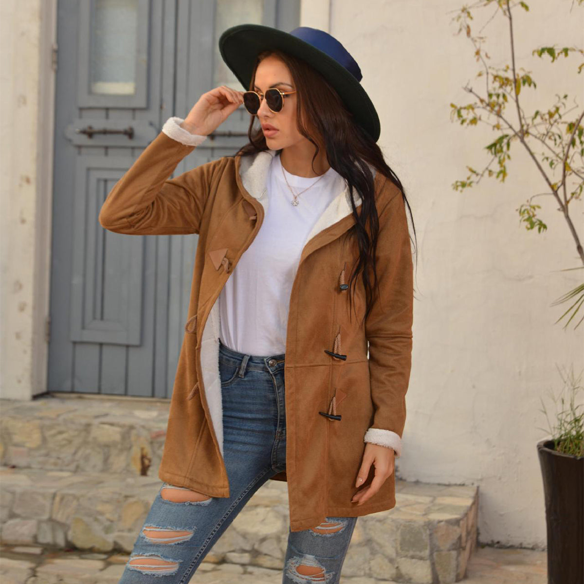 The Aurora — Women's Fleece-Lined Vintage Hooded Trench Coat