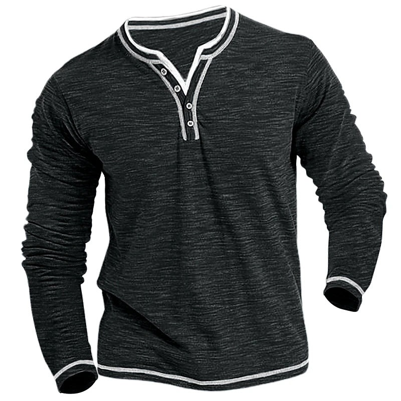 Camiseta de manga larga Caspian Henley – Ajuste elástico suave