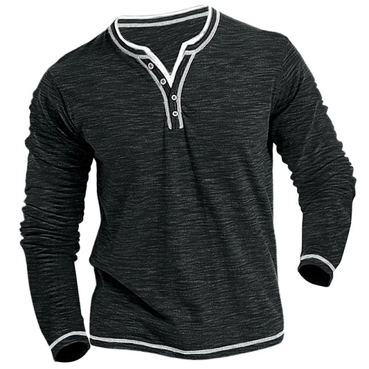 Camiseta de manga larga Caspian Henley – Ajuste elástico suave