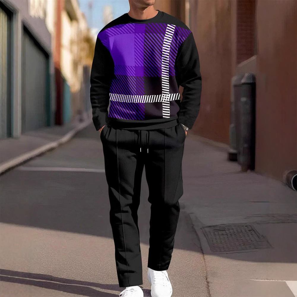 Conjunto de dos piezas de sudadera de cuello redondo y pantalón deportivo casual para hombre