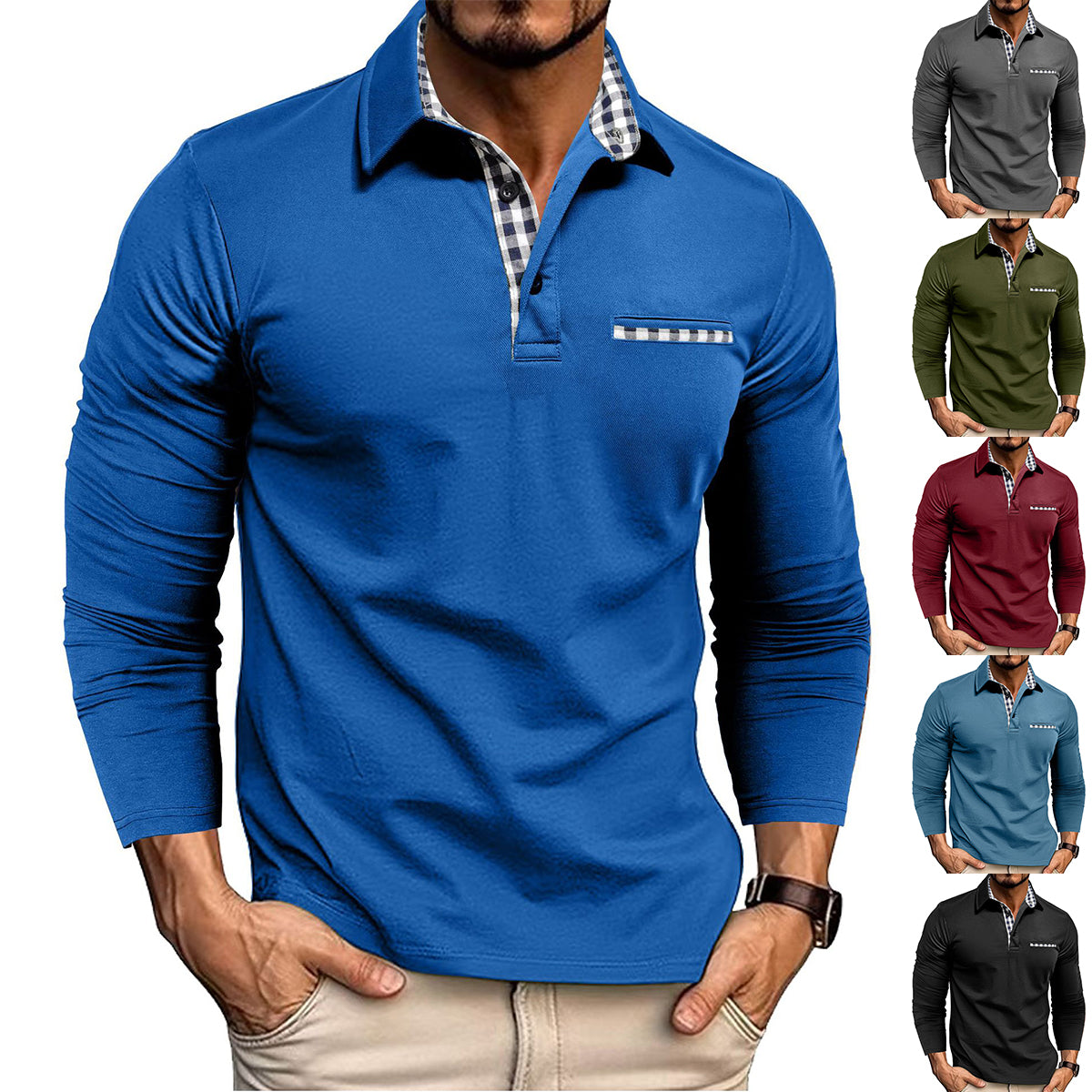 Polo à carreaux pour hommes | Haut à manches longues