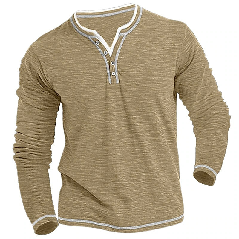 Camiseta de manga larga Caspian Henley – Ajuste elástico suave