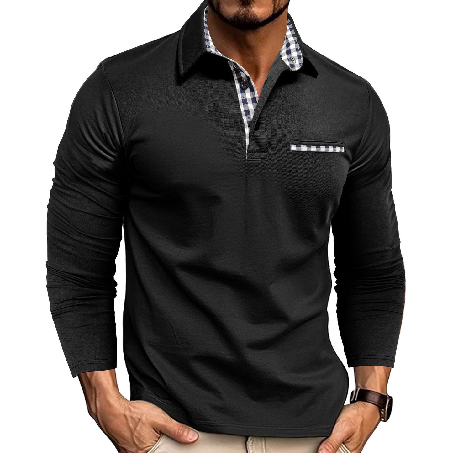 Polo à carreaux pour hommes | Haut à manches longues