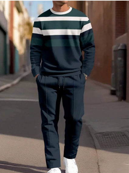 Conjunto de dos piezas de sudadera de cuello redondo y pantalón deportivo casual para hombre