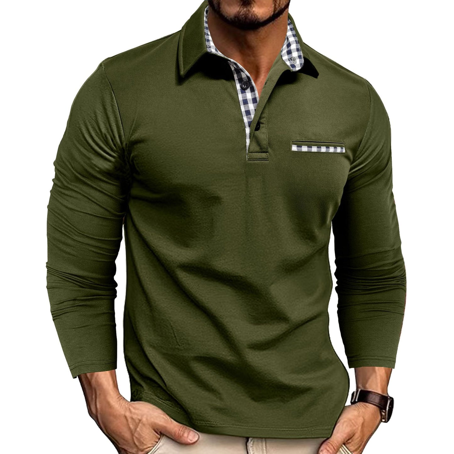 Polo à carreaux pour hommes | Haut à manches longues